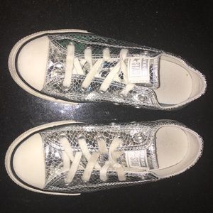 Girls size 13 silver snake converse